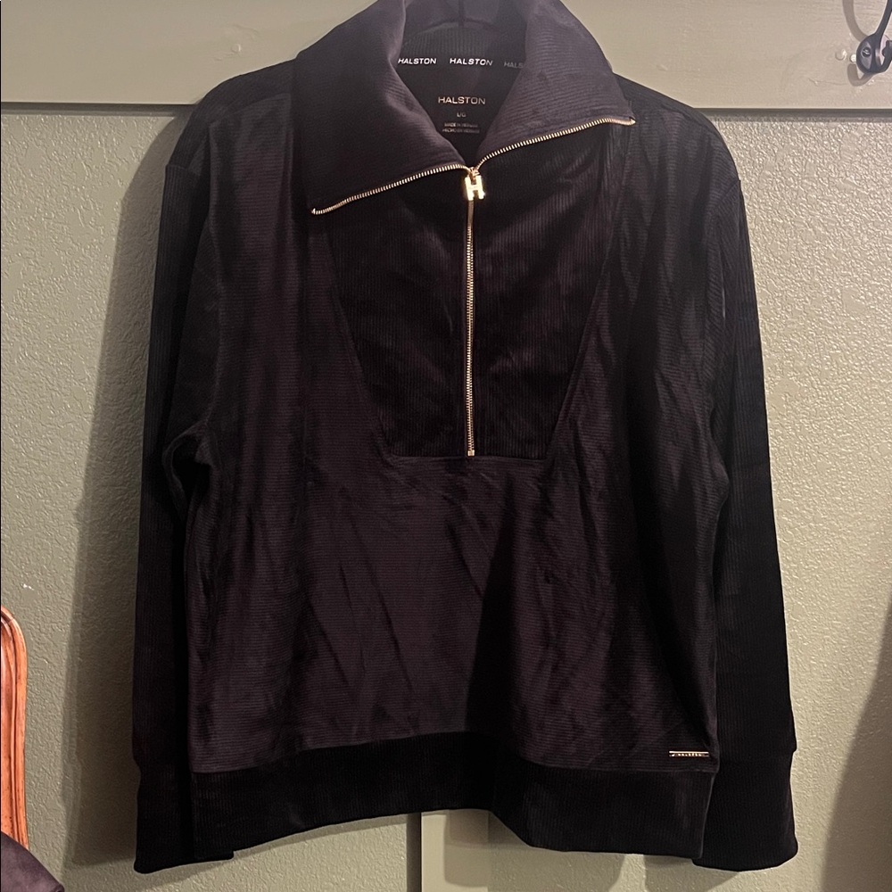 Halston Heritage Black Velvet Quarter-Zip Pullover sweater